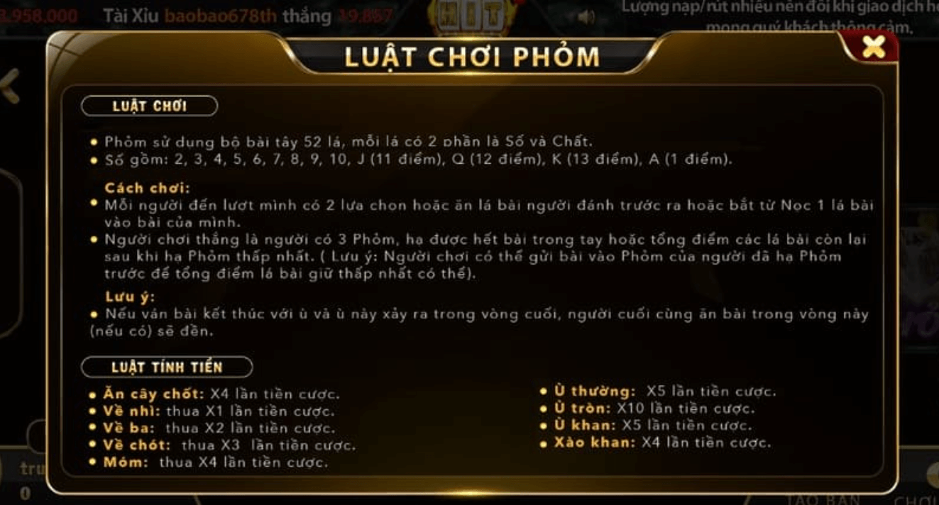 Luật chơi phỏm hitclub